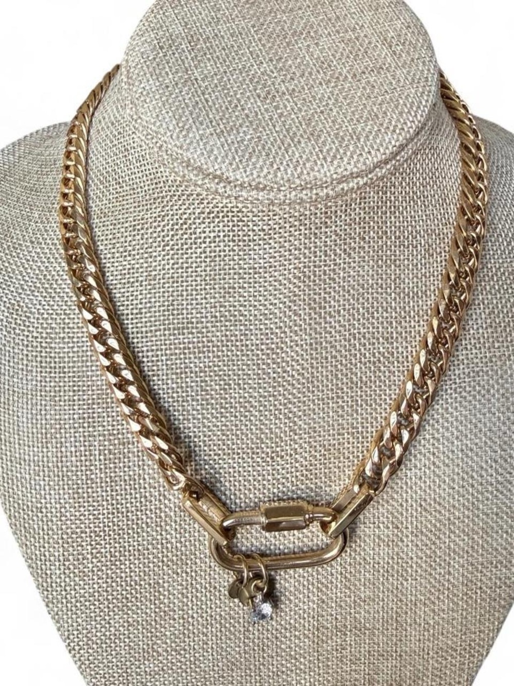 Gold Chain Link Necklace with Crystal Charm - Women Jewelry